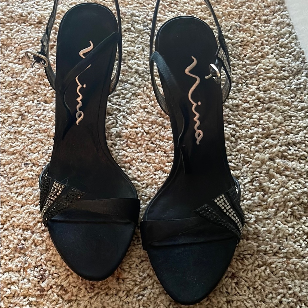 Vintage Nina Black Rhinestone Heels